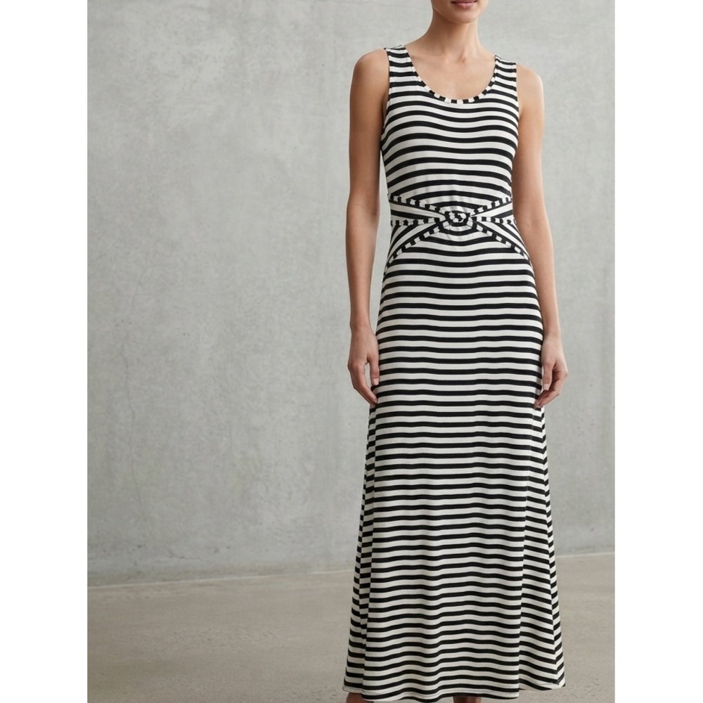 Style & Co Striped Sleeveless Knotted Waist Casual Maxi Dress Black White M